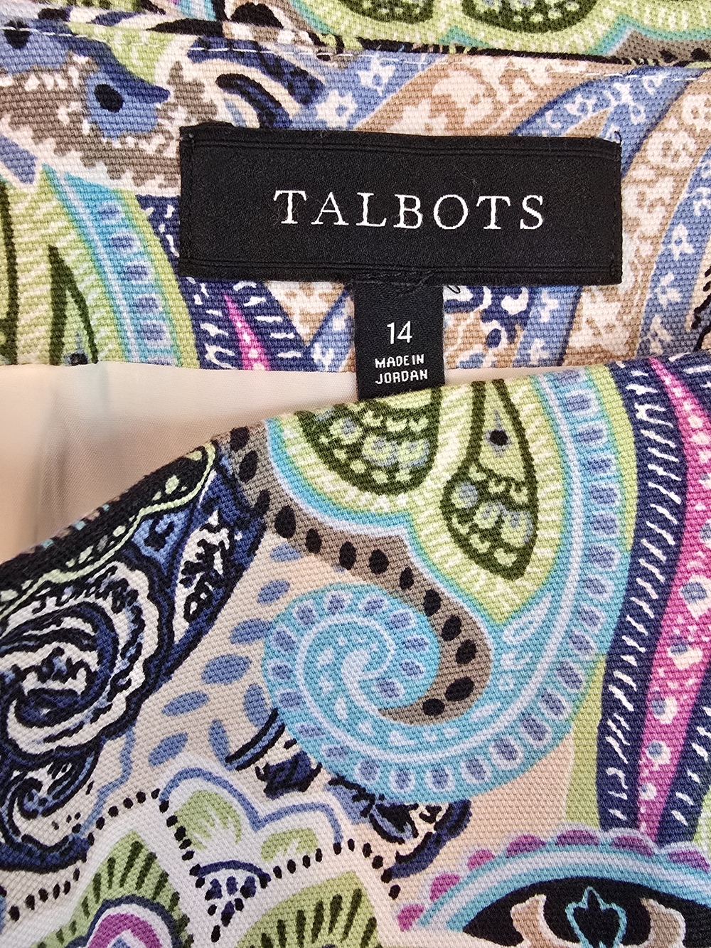 Talbots Paisley Pencil Skirt - Blue, Green, Pink, Tan, White - Picture 3 of 4